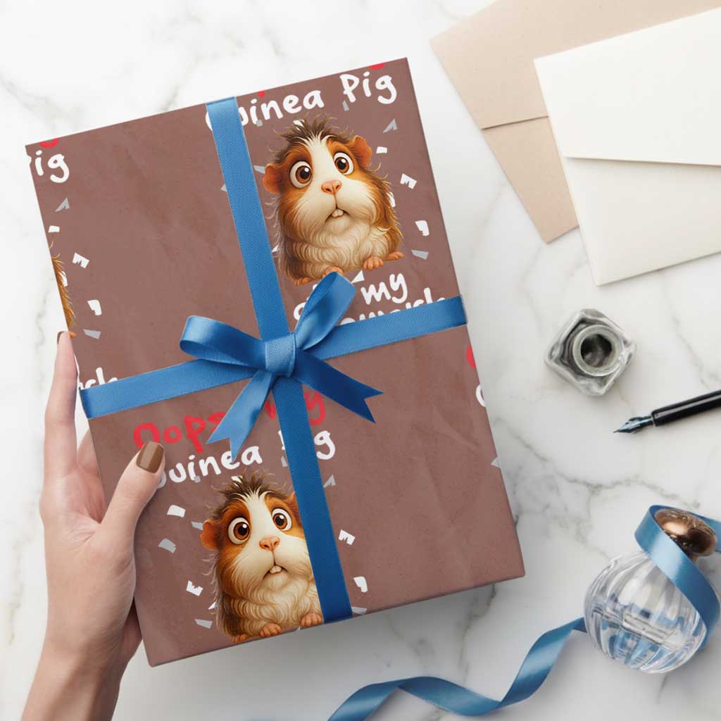 Oops My Guinea Pig Ate My Homework Wrapping Paper Roll Funny Cavy Lover Gift TS12 Mocha Print Your Wear