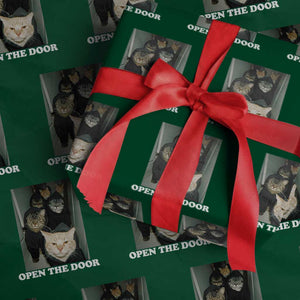 Open The Door Cats Lover Wrapping Paper Roll Funny Cat Gang Sarcastic Meme TS14 Green Print Your Wear