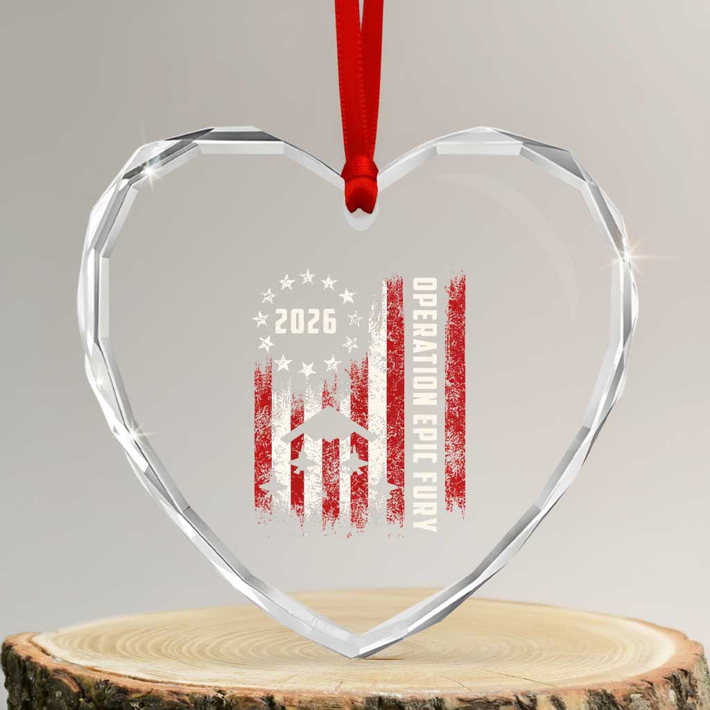 Operation Epic Fury 2026 American Flag Bomber Heart Crystal Glass Ornament B2 Spirit Patriotic Air Dominance TS02 Transparent Glass 3'' Heart Print Your Wear