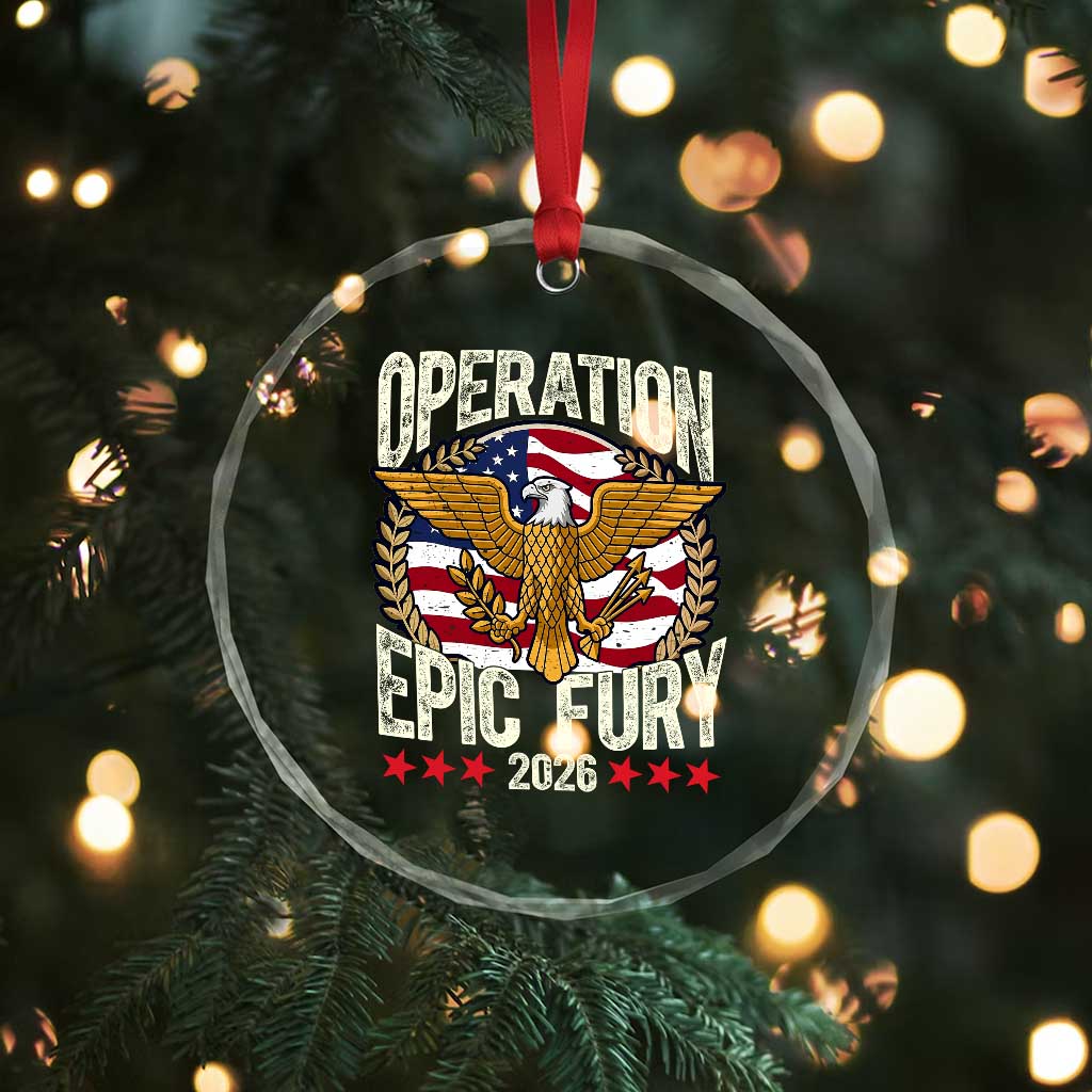 Operation Epic Fury 2026 Patriotic Eagle Crest Crystal Glass Ornament American Strength and Freedom TS02 Print Your Wear