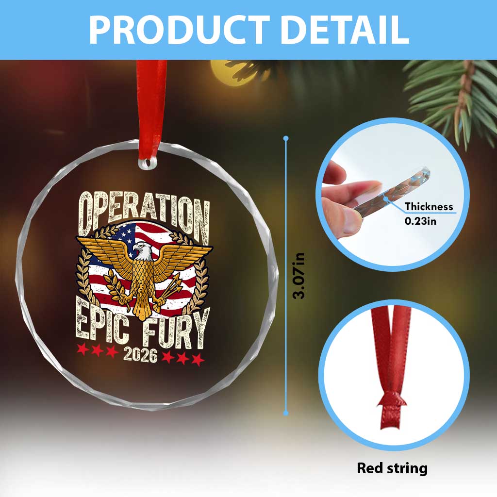 Operation Epic Fury 2026 Patriotic Eagle Crest Crystal Glass Ornament American Strength and Freedom TS02 Print Your Wear