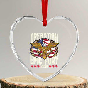Operation Epic Fury 2026 Patriotic Eagle Crest Heart Crystal Glass Ornament American Strength and Freedom TS02 Transparent Glass 3'' Heart Print Your Wear