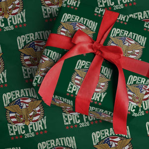 Operation Epic Fury 2026 Patriotic Eagle Crest Wrapping Paper Roll American Strength and Freedom TS02 Green Print Your Wear