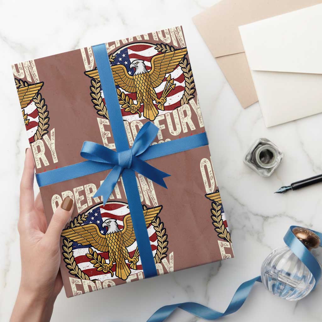 Operation Epic Fury 2026 Patriotic Eagle Crest Wrapping Paper Roll American Strength and Freedom TS02 Mocha Print Your Wear