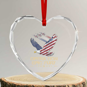 Operation Epic Fury American Eagle Flag Heart Crystal Glass Ornament Jet Flyover USA Freedom TS02 Transparent Glass 3'' Heart Print Your Wear