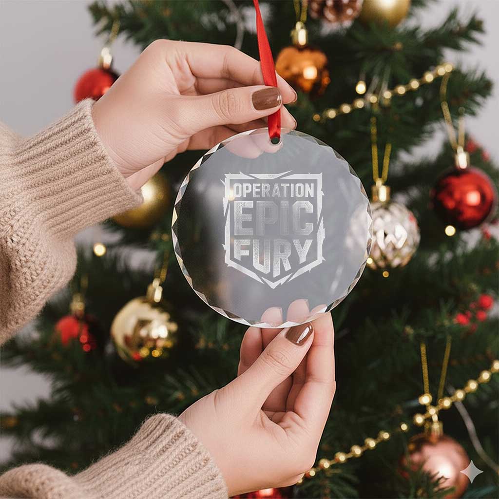 Operation Epic Fury Bold Tactical Shield Graphic Crystal Glass Ornament Strong Patriotic Statement Freedom Supporters TS02 Print Your Wear