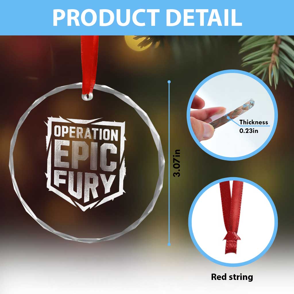 Operation Epic Fury Bold Tactical Shield Graphic Crystal Glass Ornament Strong Patriotic Statement Freedom Supporters TS02 Print Your Wear