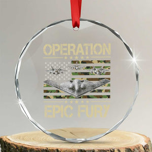 Operation Epic Fury Camo American Flag Crystal Glass Ornament B12 Spirit Stealth Bomber Formation Patriotic Air Power TS02 Transparent Glass 3'' Circle Print Your Wear