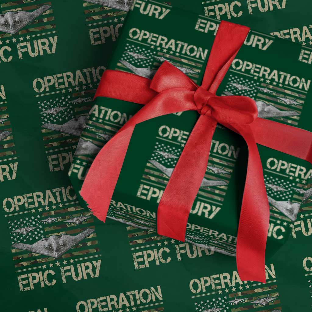 Operation Epic Fury Camo American Flag Wrapping Paper Roll B12 Spirit Stealth Bomber Formation Patriotic Air Power TS02 Green Print Your Wear