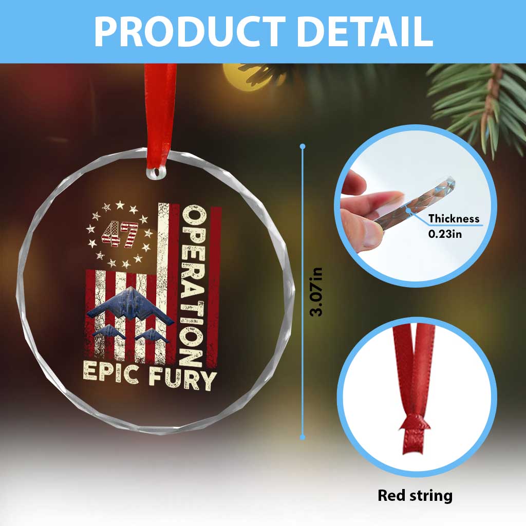Operation Epic Fury Crystal Glass Ornament Military Tactical Warfare Stealth Jet American Flag TS11 Print Your Wear
