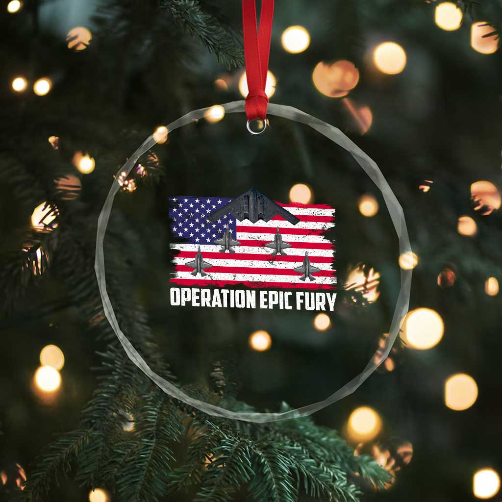 Operation Epic Fury Fighter Jet Formation American Flag Crystal Glass Ornament B12 Spirit USA Strength and Freedom TS02 Print Your Wear