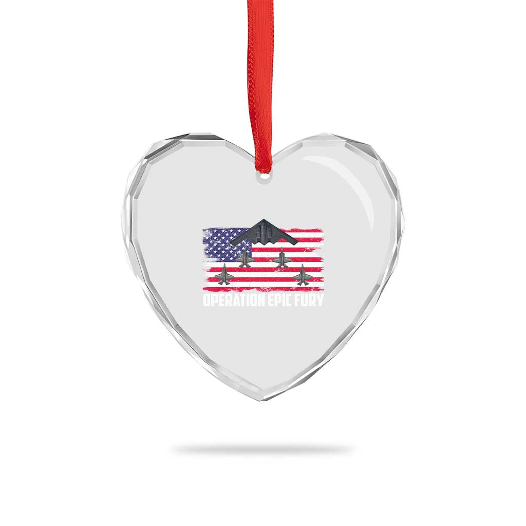 Operation Epic Fury Fighter Jet Formation American Flag Heart Crystal Glass Ornament B12 Spirit USA Strength and Freedom TS02 Print Your Wear
