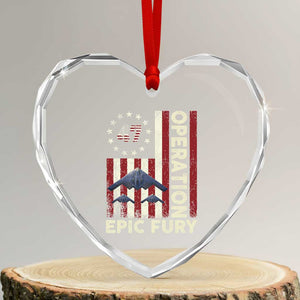 Operation Epic Fury Heart Crystal Glass Ornament Military Tactical Warfare Stealth Jet American Flag TS11 Transparent Glass 3'' Heart Print Your Wear