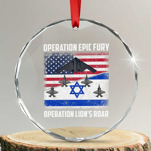 Operation Epic Fury Lions Roar Crystal Glass Ornament USA Israel Flag Freedom Defense TS02 Transparent Glass 3'' Circle Print Your Wear