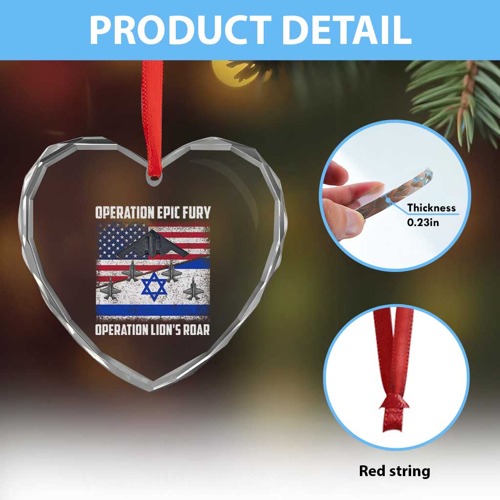 Operation Epic Fury Lions Roar Heart Crystal Glass Ornament USA Israel Flag Freedom Defense TS02 Print Your Wear