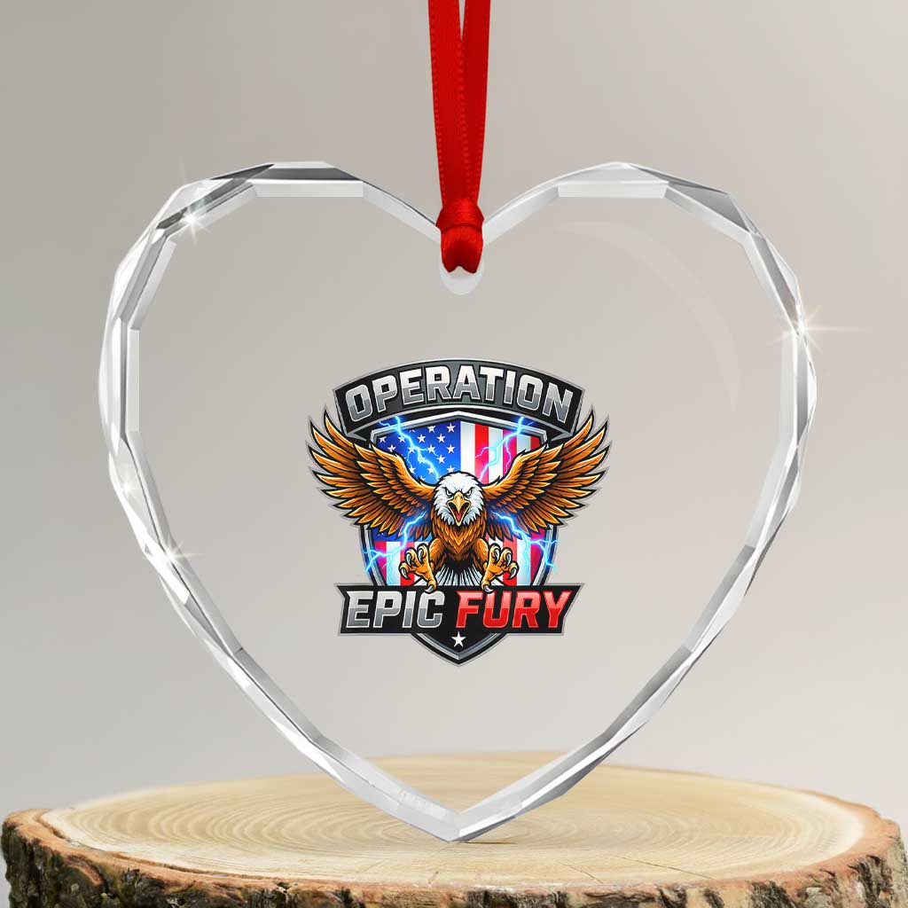 Operation Epic Fury Patriotic Bald Eagle Heart Crystal Glass Ornament American Flag Shield Graphic Freedom Pride TS02 Transparent Glass 3'' Heart Print Your Wear