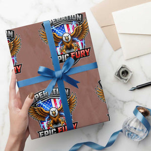 Operation Epic Fury Patriotic Bald Eagle Wrapping Paper Roll American Flag Shield Graphic Freedom Pride TS02 Mocha Print Your Wear
