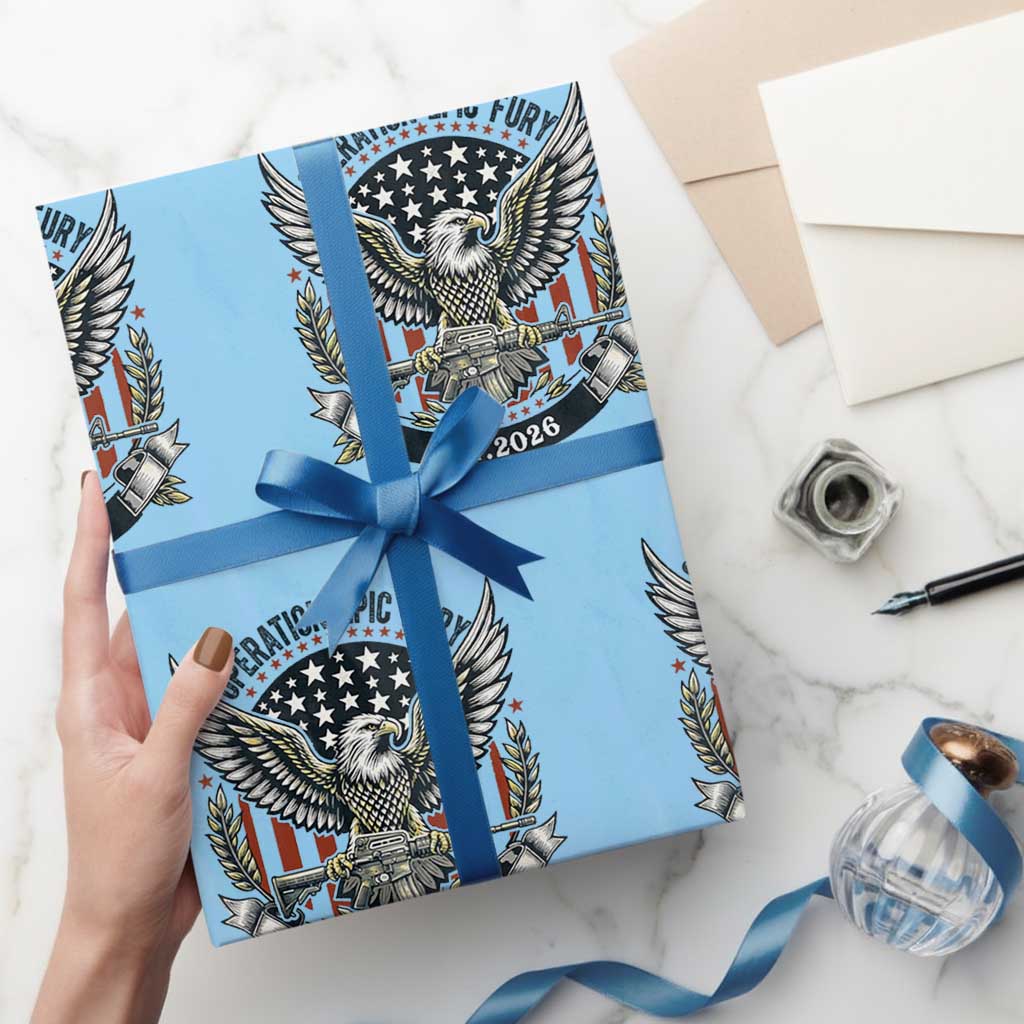 Operation Epic Fury Patriotic Eagle Crest Est 2026 Wrapping Paper Roll American Strength Freedom TS02 Light Blue Print Your Wear