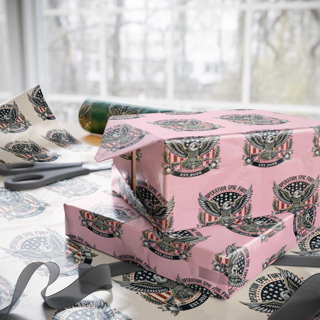 Operation Epic Fury Patriotic Eagle Crest Est 2026 Wrapping Paper Roll American Strength Freedom TS02 Light Pink Print Your Wear
