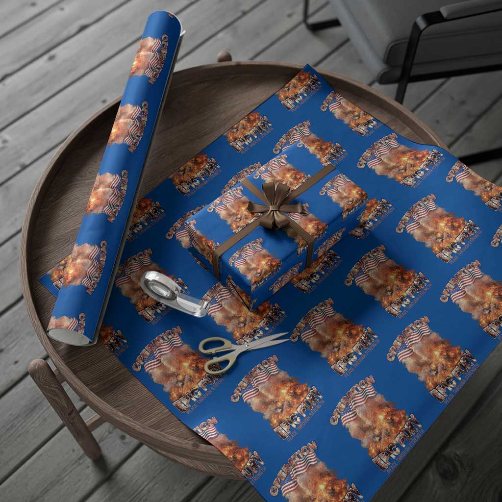 Operation Epic Fury Peace Through Strength Wrapping Paper Roll Patriotic Explosion America Power TS02 Blue Print Your Wear