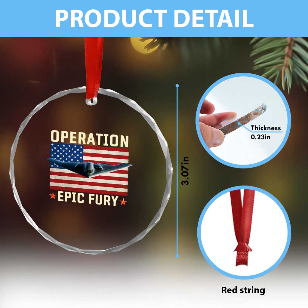 Operation Epic Fury Stealth Bomber American Flag Crystal Glass Ornament Powerful B2 Spirit USA Military Pride TS02 Print Your Wear