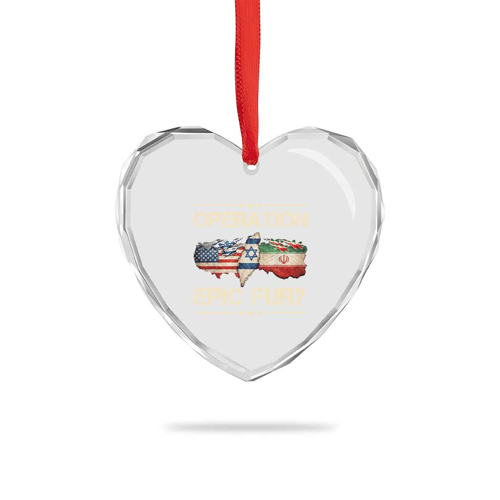 Operation Epic Fury USA Israel Heart Crystal Glass Ornament Patriotic Military Peace Through Strength TS02 Print Your Wear