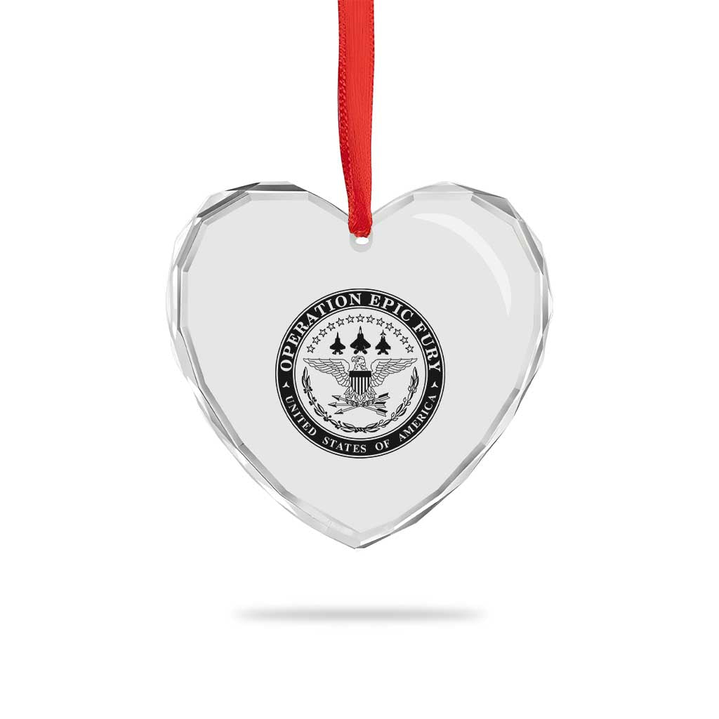 Operation Epic Fury USA Military Seal Heart Crystal Glass Ornament Patriotic Air Power Aviation Tribute TS02 Print Your Wear