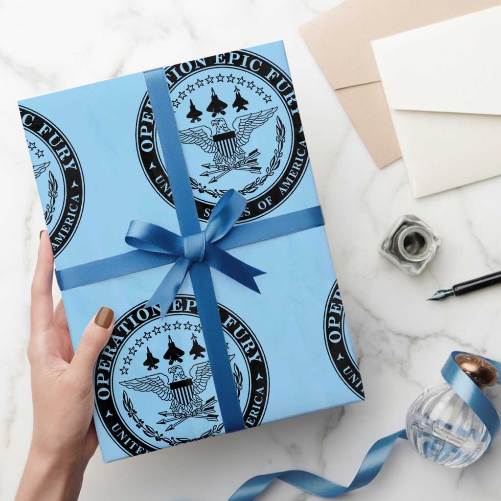 Operation Epic Fury USA Military Seal Wrapping Paper Roll Patriotic Air Power Aviation Tribute TS02 Light Blue Print Your Wear