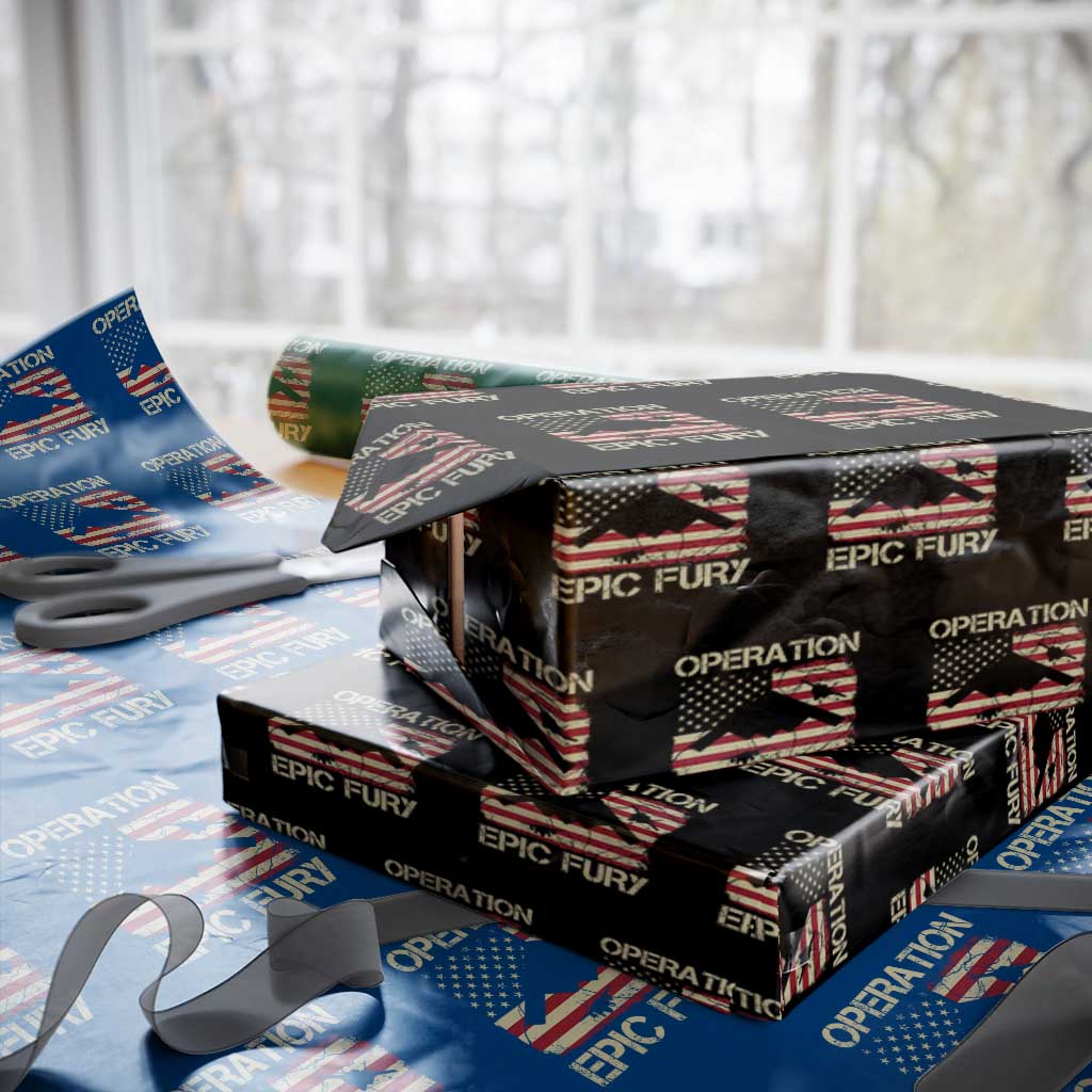 Operation Epic Fury Vintage American Flag Bomber Wrapping Paper Roll B2 Spirit Patriotic Strength TS02 Black Print Your Wear