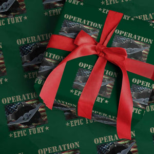 Operation Epic Fury Wrapping Paper Roll Military Bomber Jet American Flag TS11 Green Print Your Wear