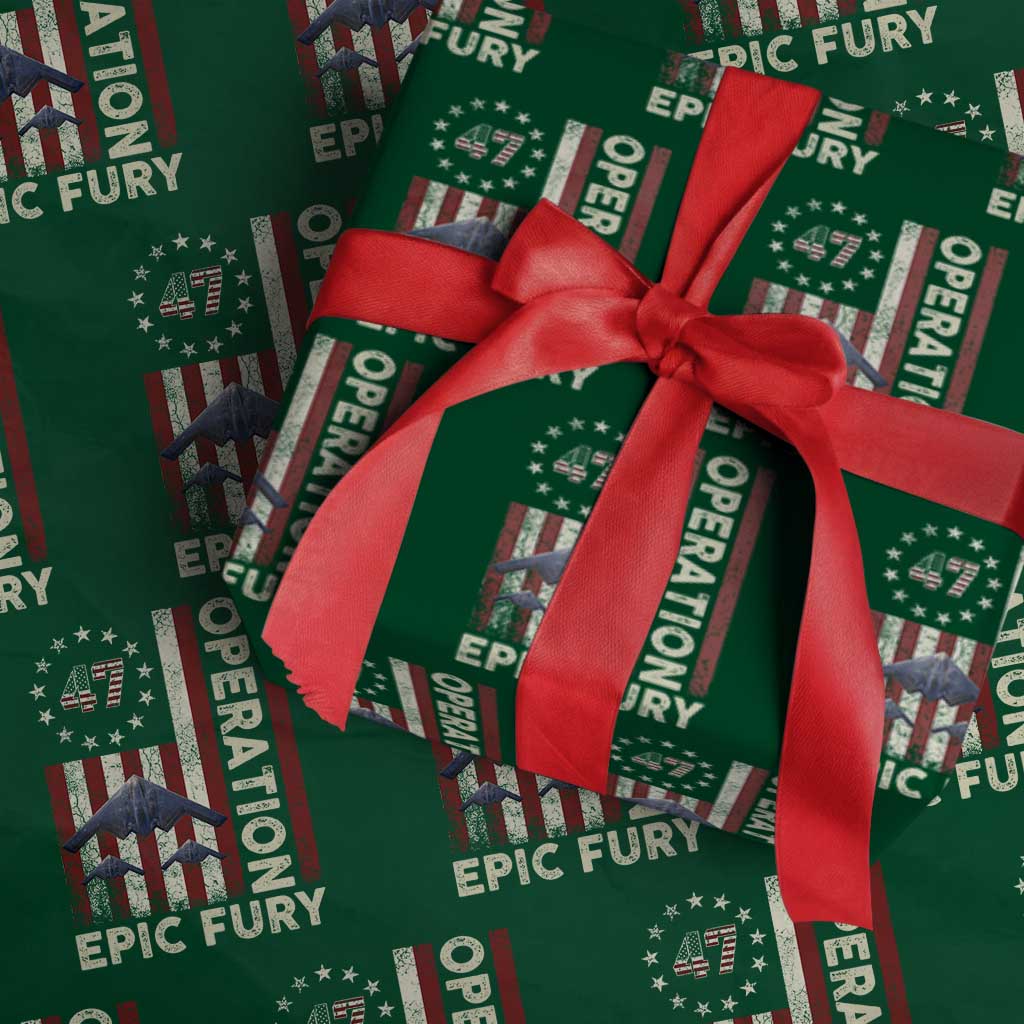 Operation Epic Fury Wrapping Paper Roll Military Tactical Warfare Stealth Jet American Flag TS11 Green Print Your Wear