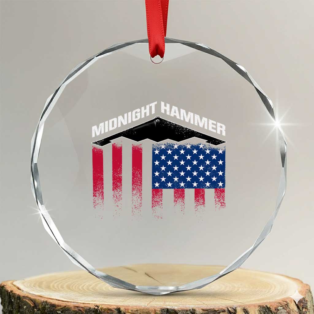 Operation Midnight Hammer Crystal Glass Ornament Tactical Warfare Jets Bombers Military American Flag TS10 Transparent Glass 3'' Circle Print Your Wear