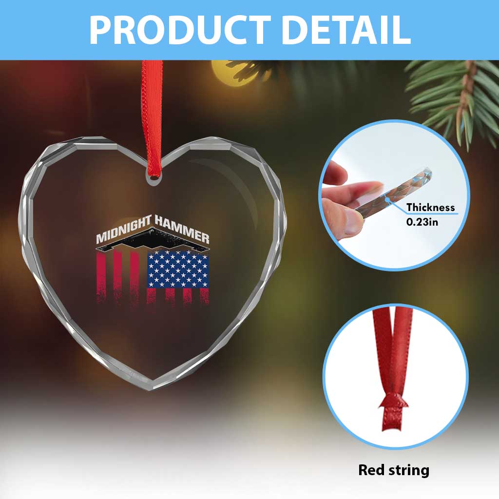 Operation Midnight Hammer Heart Crystal Glass Ornament Tactical Warfare Jets Bombers Military American Flag TS10 Print Your Wear