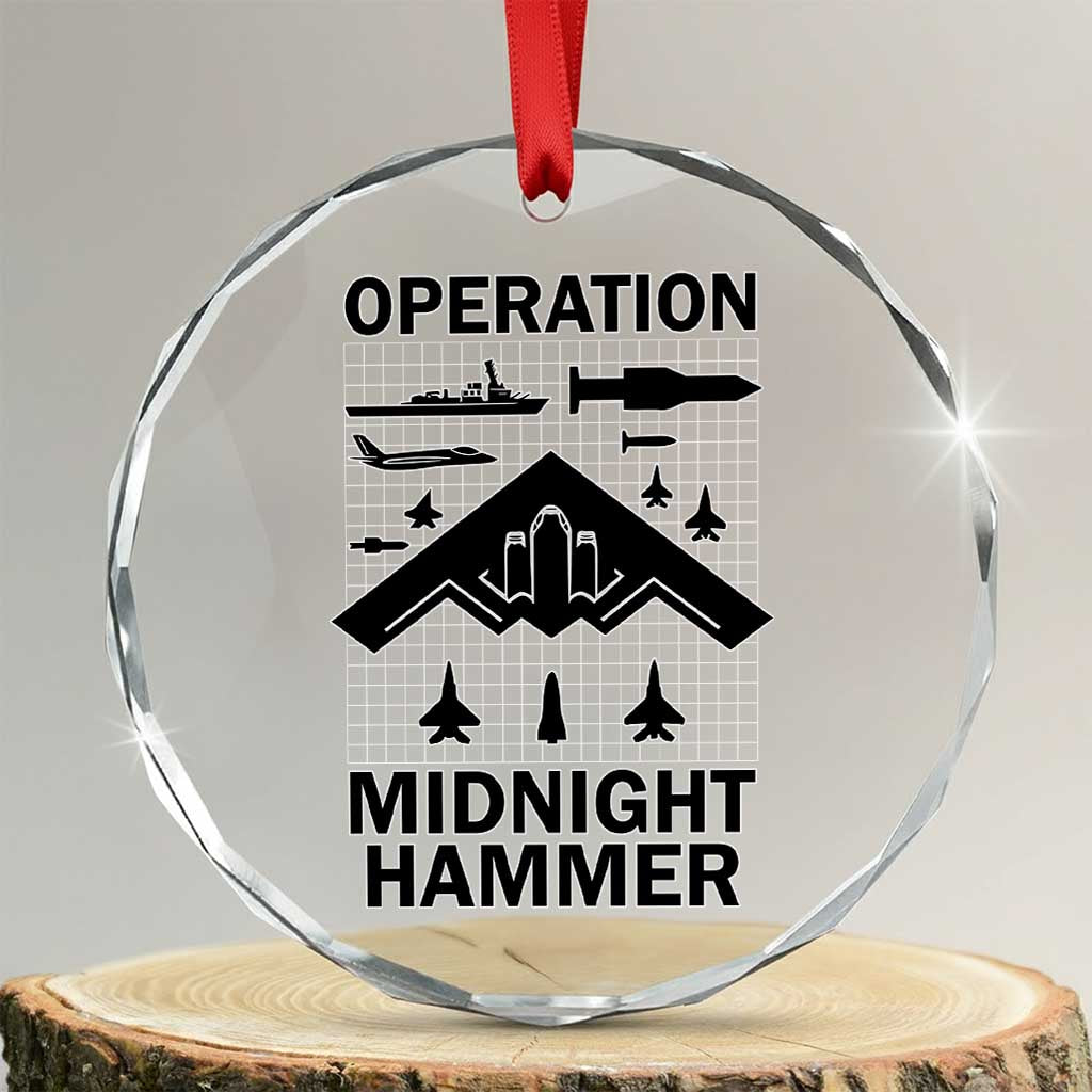 Operation Midnight Hammer Military Crystal Glass Ornament Tactical Warfare Jets Bombers TS02 Transparent Glass 3'' Circle Print Your Wear