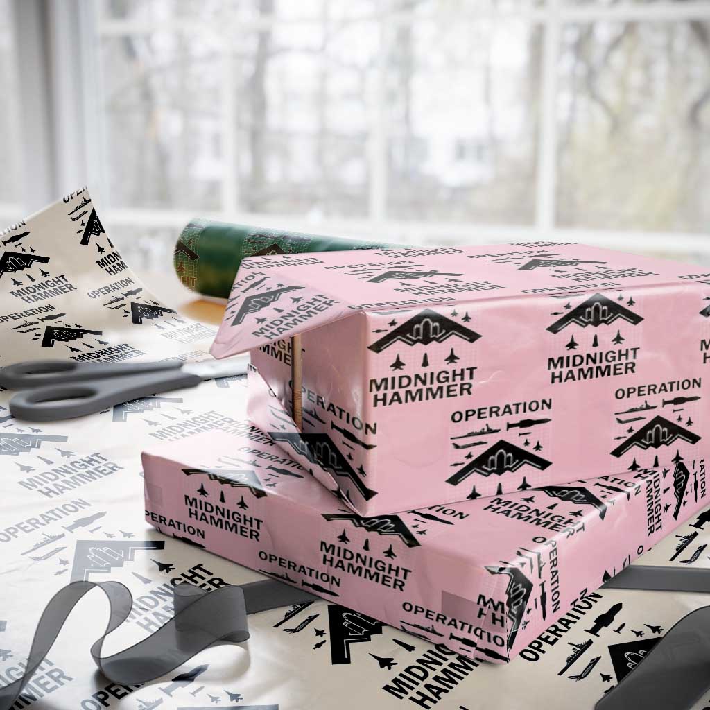 Operation Midnight Hammer Military Wrapping Paper Roll Tactical Warfare Jets Bombers TS02 Light Pink Print Your Wear