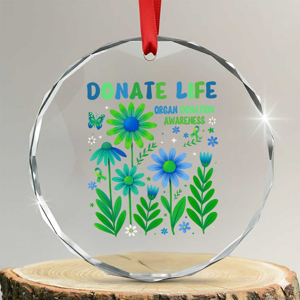 Organ Donation Awareness Crystal Glass Ornament Green Ribbon Donate Life Floral TS10 Transparent Glass 3'' Circle Print Your Wear