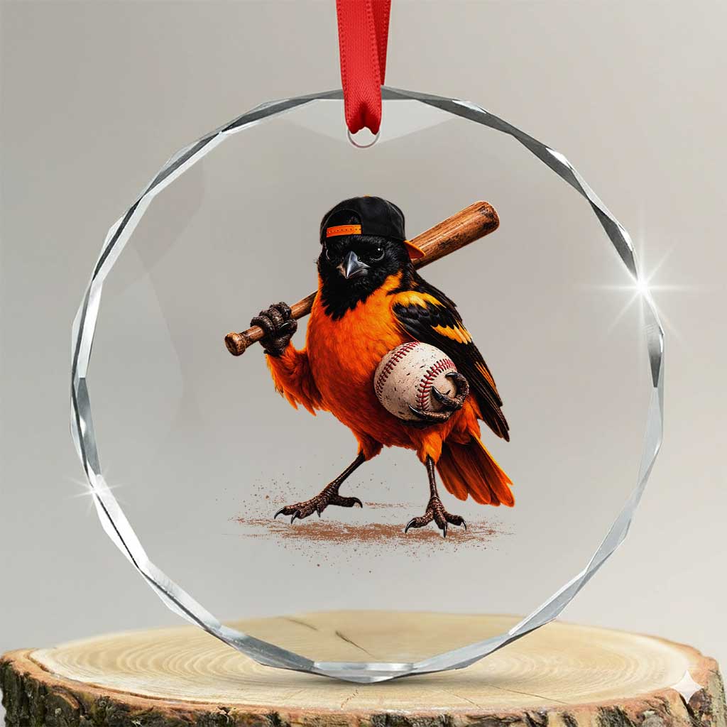 Oriole Baseball Player Crystal Glass Ornament Retro Funny Bird Mascot Baseball Fans TS10 Transparent Glass 3'' Circle Print Your Wear