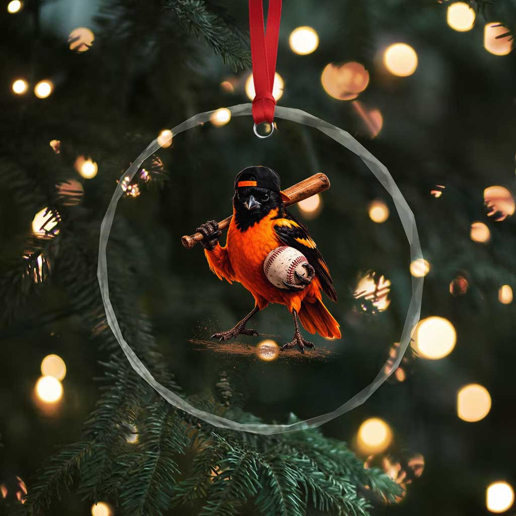 Oriole Baseball Player Crystal Glass Ornament Retro Funny Bird Mascot Baseball Fans TS10 Print Your Wear