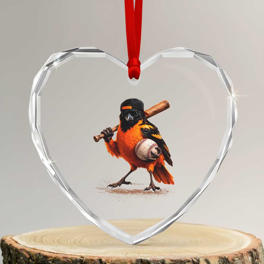 Oriole Baseball Player Heart Crystal Glass Ornament Retro Funny Bird Mascot Baseball Fans TS10 Transparent Glass 3'' Heart Print Your Wear