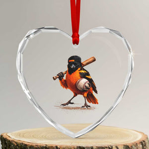 Oriole Baseball Player Heart Crystal Glass Ornament Retro Funny Bird Mascot Baseball Fans TS10 Transparent Glass 3'' Heart Print Your Wear