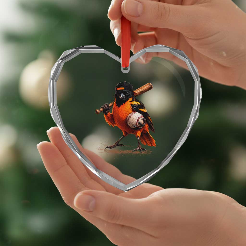 Oriole Baseball Player Heart Crystal Glass Ornament Retro Funny Bird Mascot Baseball Fans TS10 Print Your Wear