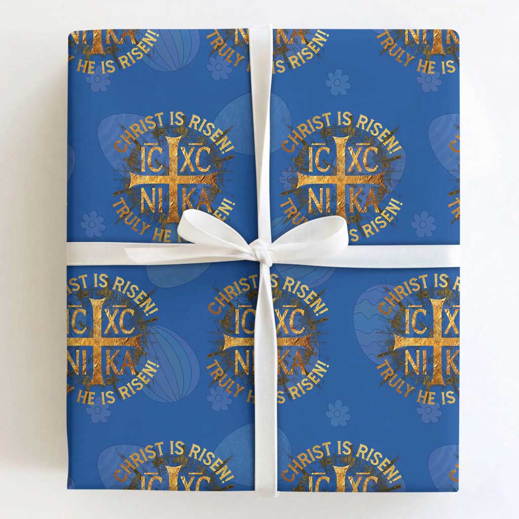 Orthodox Easter Christian Wrapping Paper Roll Christ Is Risen He Is Risen Greek NIKA Cross TS11 Royal Blue Print Your Wear