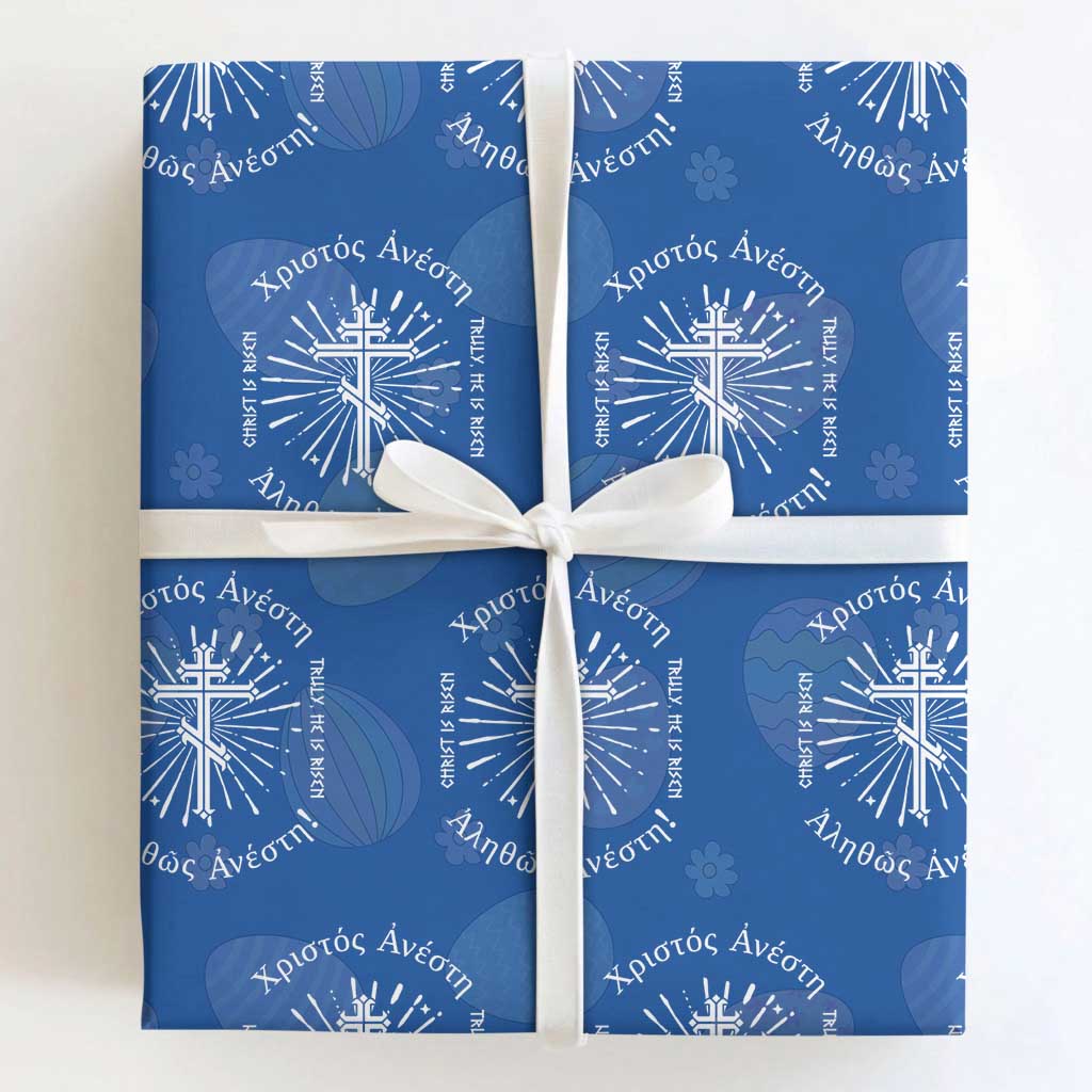 Orthodox Easter Christian Wrapping Paper Roll Christ Is Risen Truly He Is Risen Orthodox Cross TS11 Royal Blue Print Your Wear