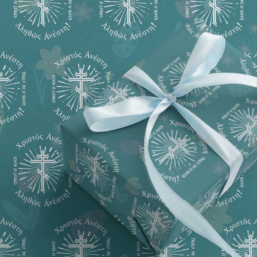 Orthodox Easter Christian Wrapping Paper Roll Christ Is Risen Truly He Is Risen Orthodox Cross TS11 Teal Print Your Wear