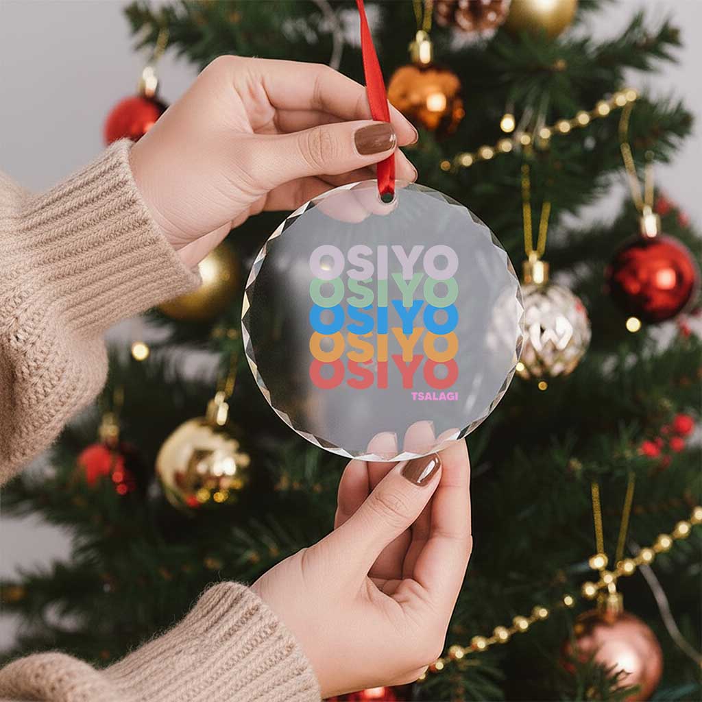 Osiyo Tsalagi Cherokee Native American Pride Crystal Glass Ornament Retro Stacked Typography