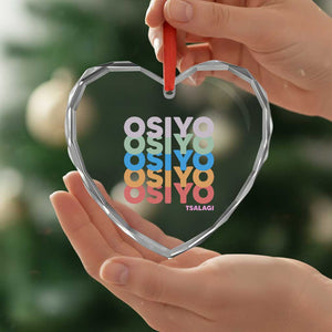 Osiyo Tsalagi Cherokee Native American Pride Heart Crystal Glass Ornament Retro Stacked Typography