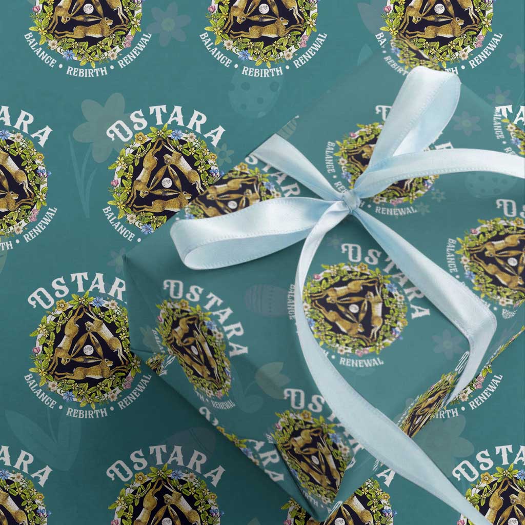 Ostara Balance Rebirth Renewal Wrapping Paper Roll Ostara Pagan Eostre Easter Day Three Hares TS11 Teal Print Your Wear