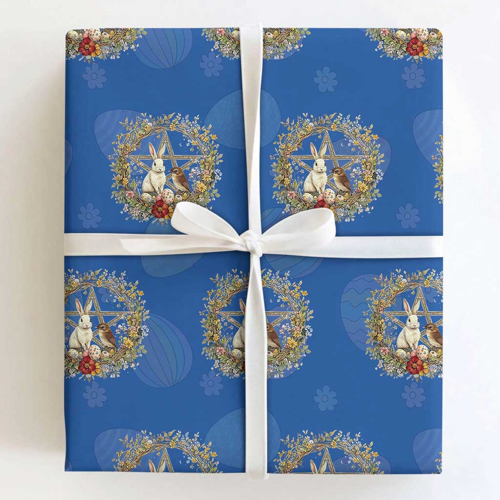 Ostara Blessing Pagan Eostre Easter Day Wrapping Paper Roll Rabbit Bird Wiccan Pentagram TS11 Royal Blue Print Your Wear