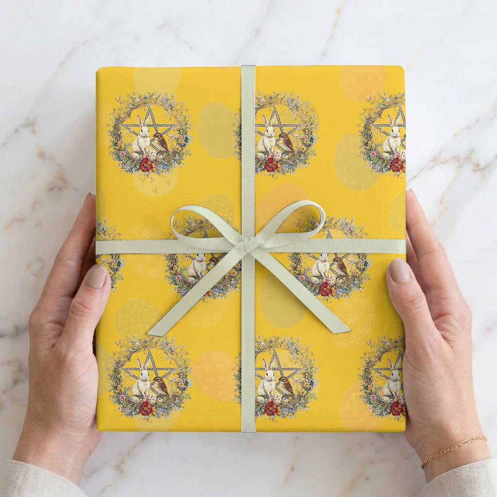 Ostara Blessing Pagan Eostre Easter Day Wrapping Paper Roll Rabbit Bird Wiccan Pentagram TS11 Yellow Print Your Wear