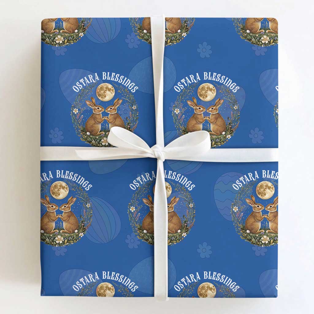 Ostara Blessing Pagan Eostre Easter Day Wrapping Paper Roll Spring Moon Rabbit Spring Equinox Festival TS11 Royal Blue Print Your Wear